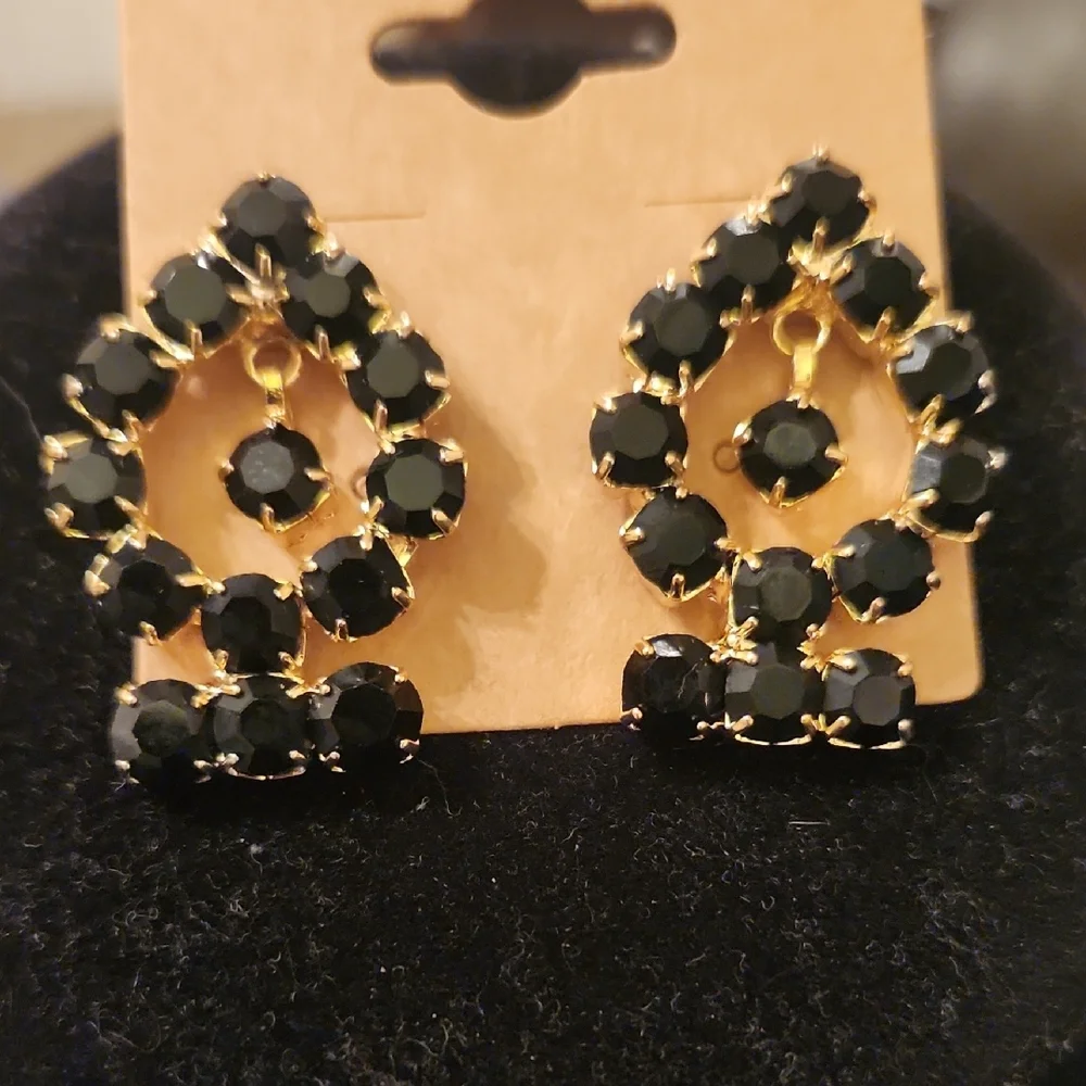 Elegant Black and Gold Necklace With Earrings‎